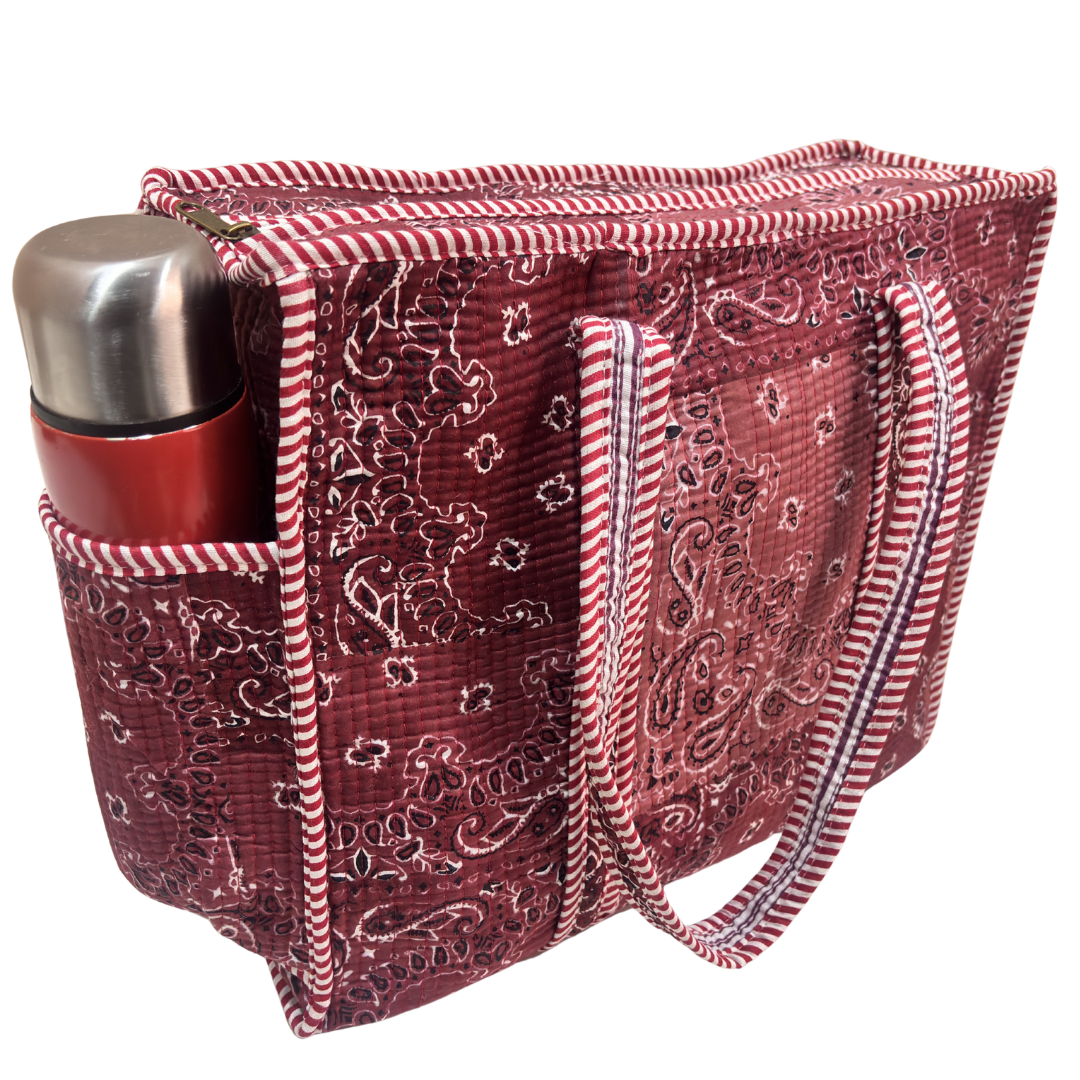 Artisan Quilted Bloom Quilted Cotton Tote - Handcrafted Shopping Companion