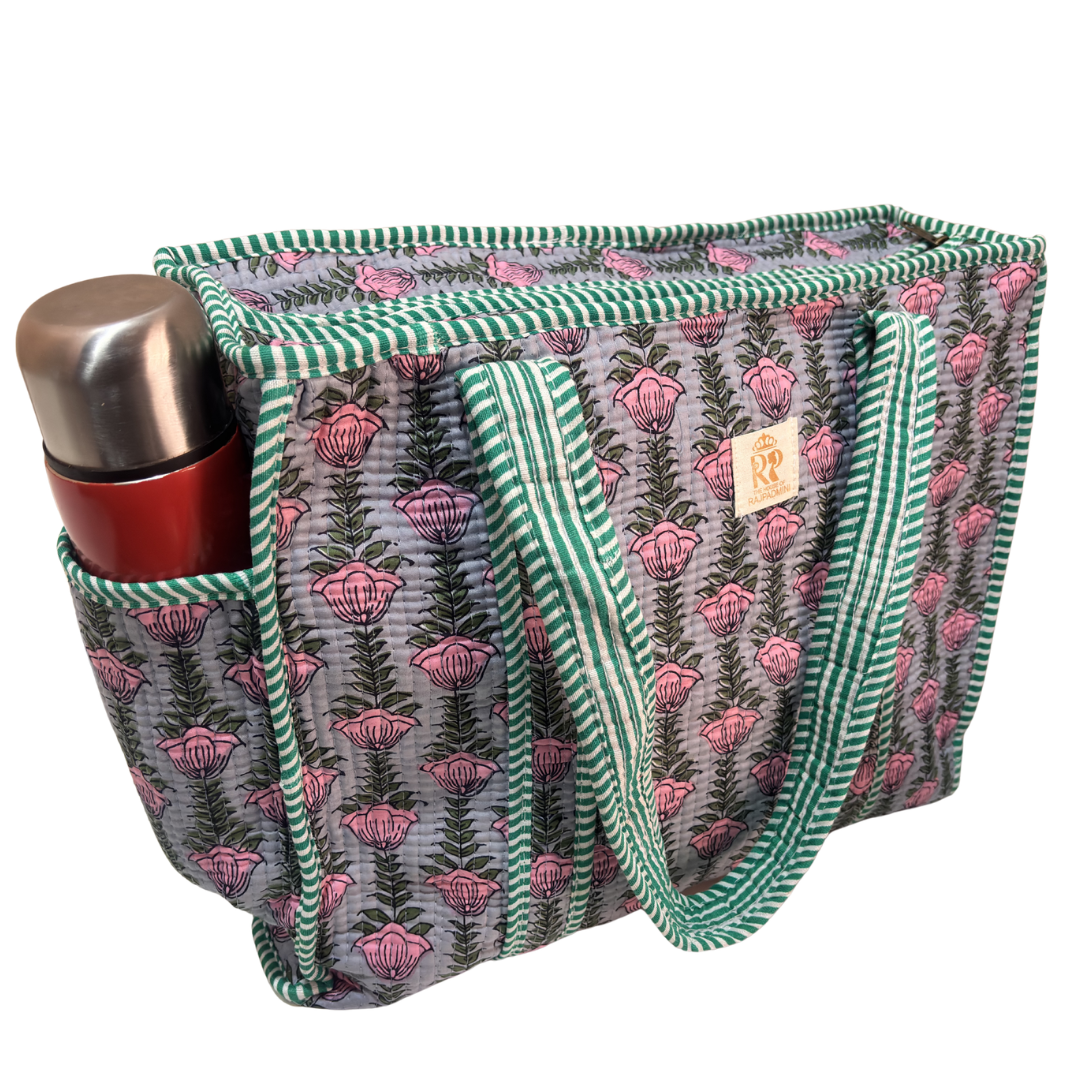 Artisan Quilted Bloom Quilted Cotton Tote - Handcrafted Shopping Companion