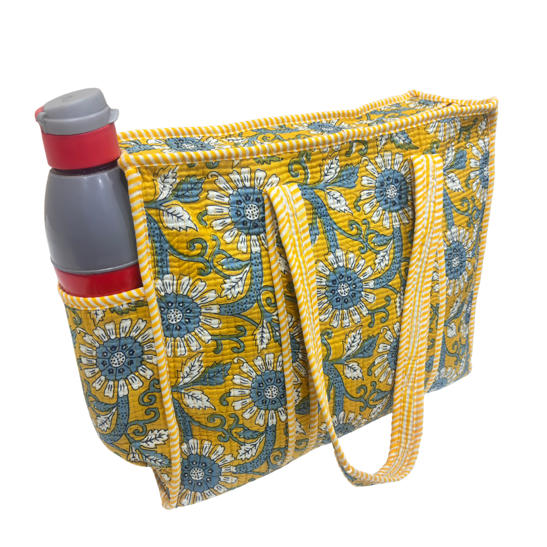Artisan Quilted Bloom Cotton Tote - Handcrafted Shopping Companion
