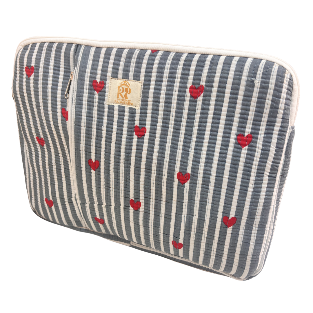 Quilted Cotton Laptop Sleeve with External Pocket — Handcrafted 14-inch Sleeve | The House of RajPadmini