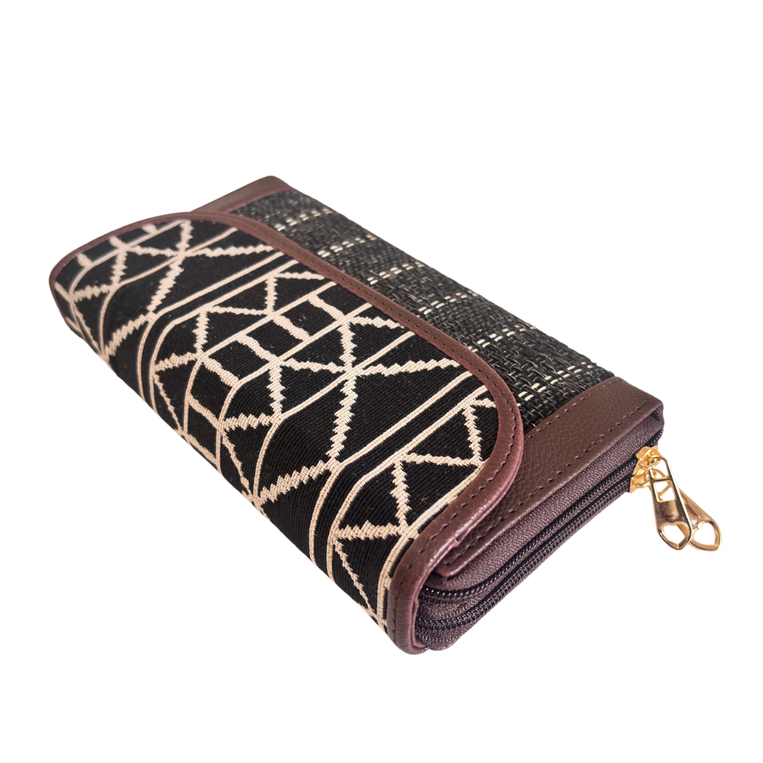 The Hamsafar Edition:- Women's Ethnic Coal Black Jute Fabric Wallet with Double Partition