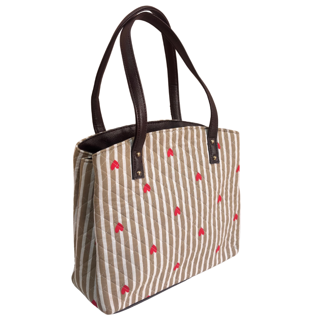 The House of RajPadmini Cross Quilted Cotton Tote Bag with Matching Pouch