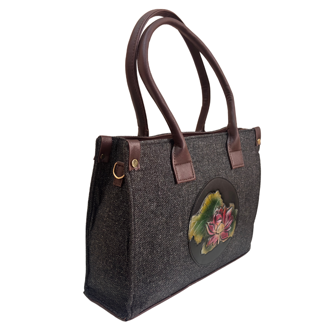 The House of RajPadmini Jute Tote Bag with Medallion Embossed Print