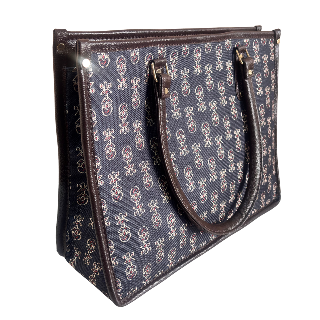 Office Tote Bag for Women | Block Print Rajasthani Tote with Laptop Space & Matching Pouch
