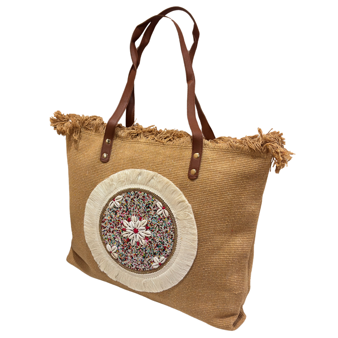 Beaded Canvas Tote Bag for Women | Hand-Embellished Bohemian Tote