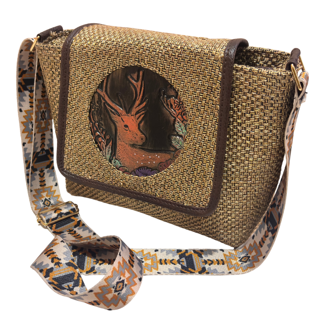 Medallion Embossed Jute Sling Bag