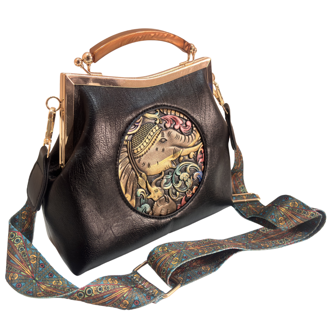 Metal Elephant Satchel Bag for Women | Handcrafted Sling Handbag with Top Handle | Ethnic & Festive | The House of RajPadmini