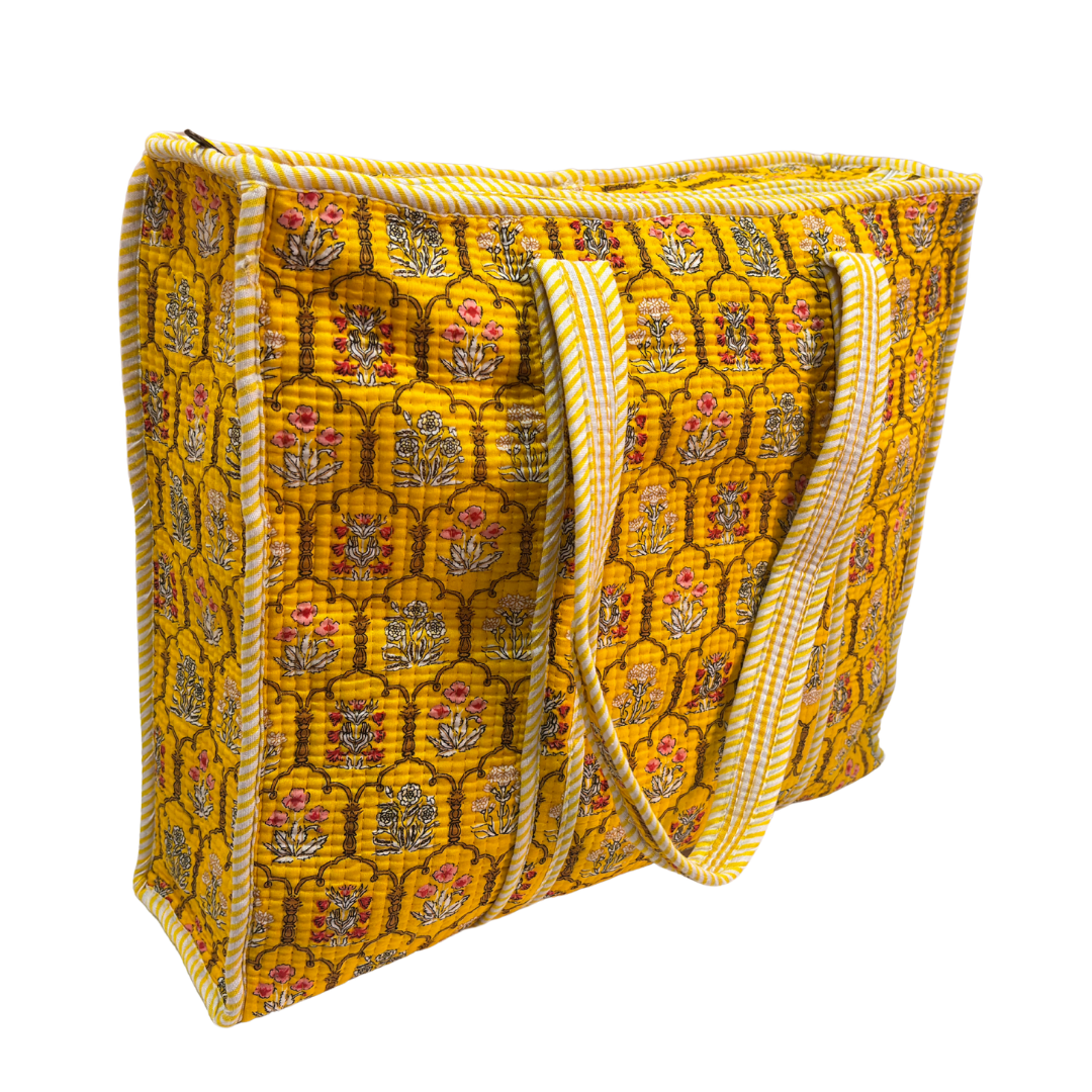 Quilted Cotton Shopping Tote Bag – Block Print, Handcrafted | The House of RajPadmini