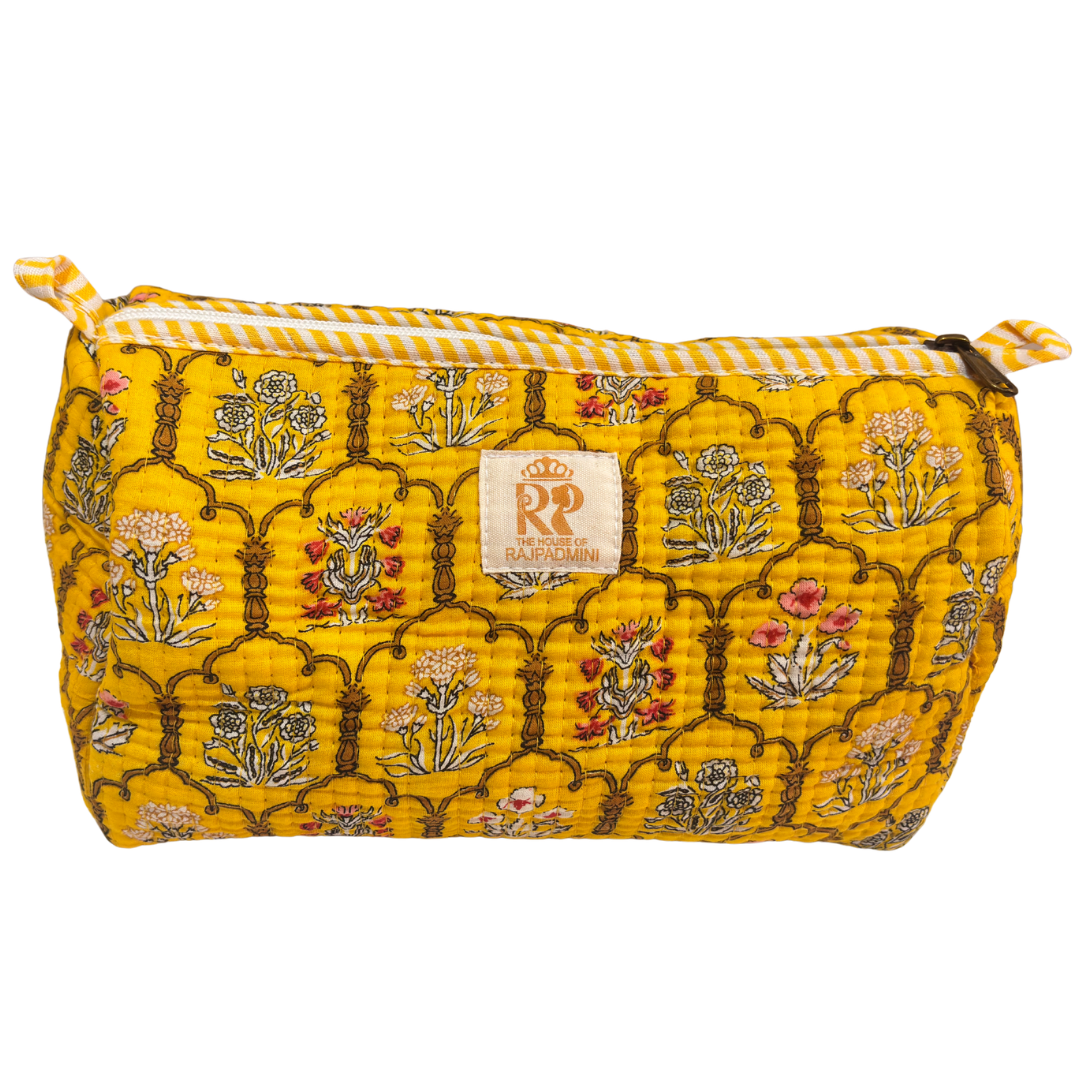 Quilted Cotton Travel Pouch Set of 3 – Waterproof Toiletry Organizer | Handcrafted in India
