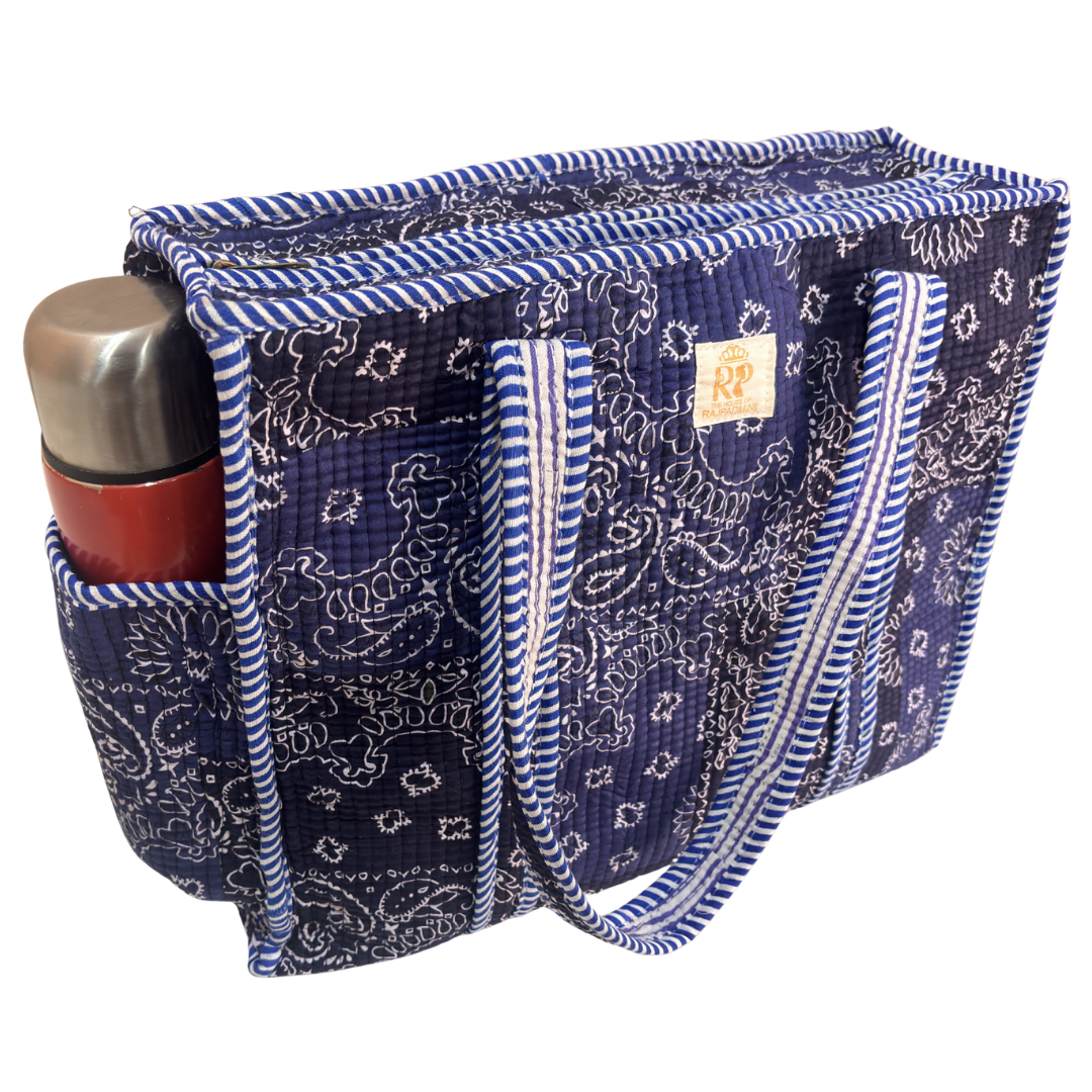 Artisan Quilted Bloom Quilted Cotton Tote - Handcrafted Shopping Companion