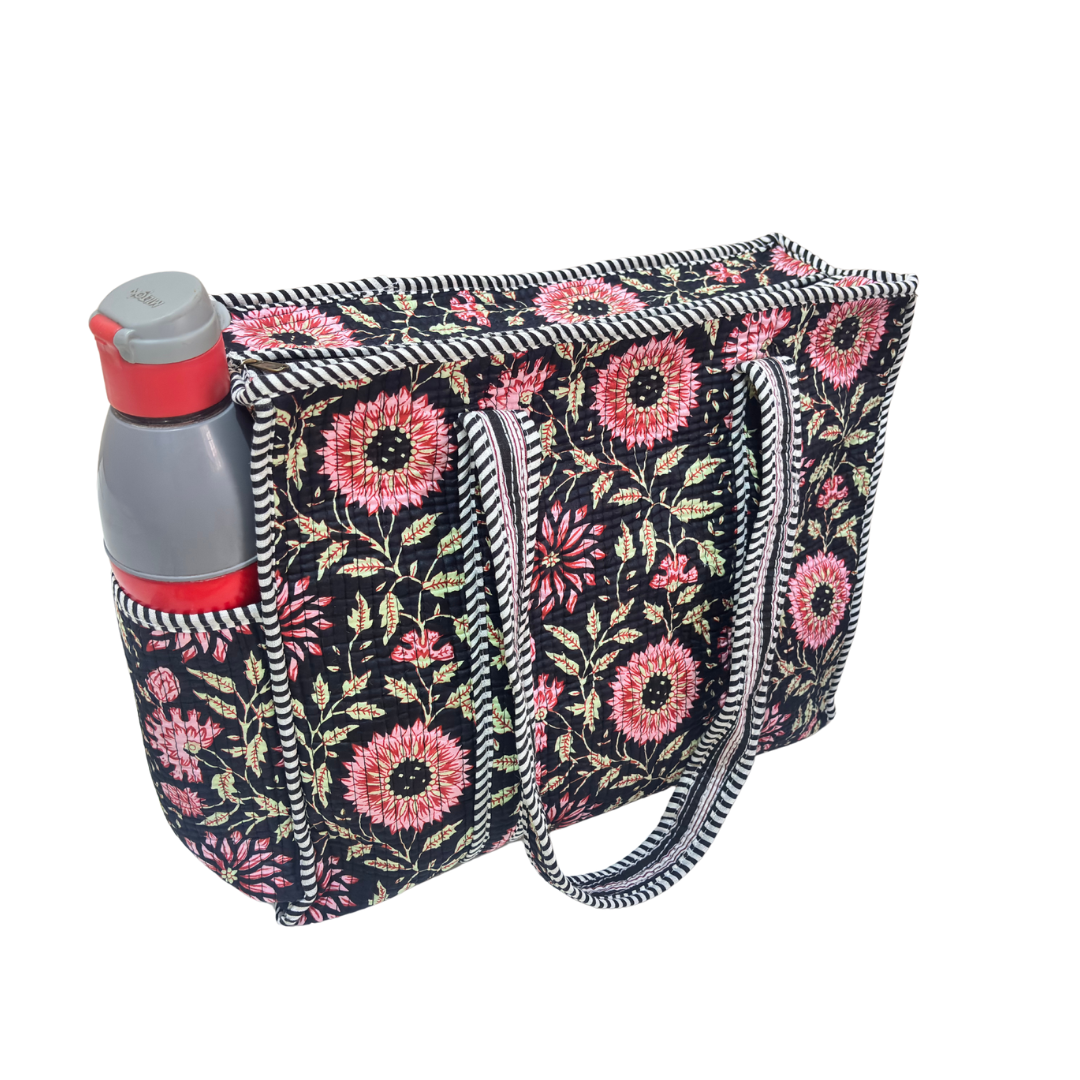 Artisan Quilted Bloom Cotton Tote - Handcrafted Shopping Companion