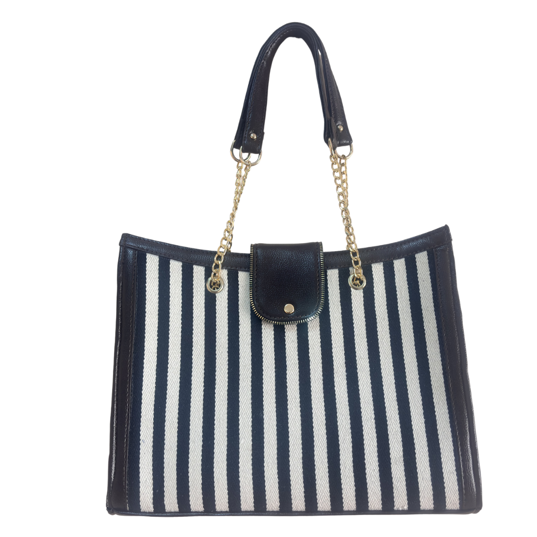 Chain Handle Tote Bag for Women | Rajasthani Block Print with Gold Chain Handles & Matching Pouch