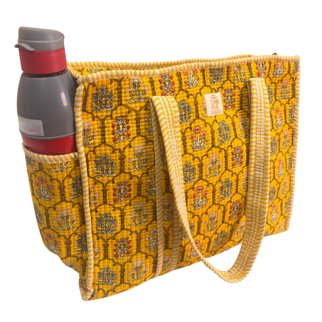 Artisan Quilted Bloom Quilted Cotton Tote - Handcrafted Shopping Companion