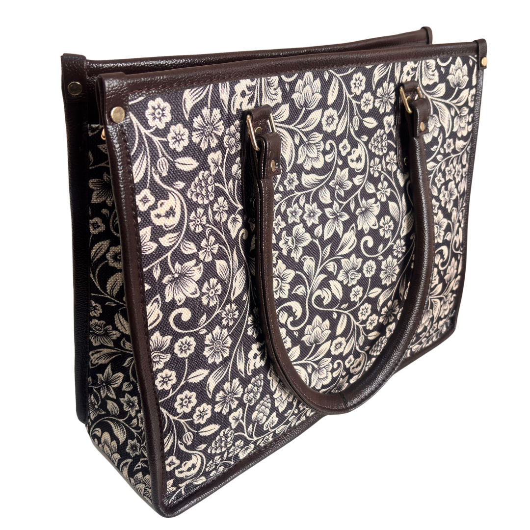 Office Tote Bag for Women | Block Print Rajasthani Tote with Laptop Space & Matching Pouch
