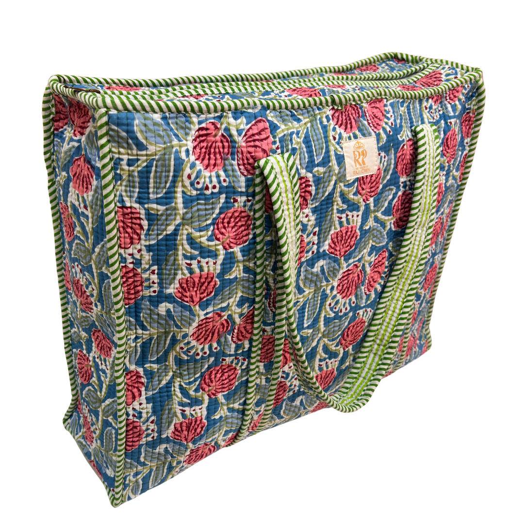 Quilted Cotton Shopping Tote Bag – Block Print, Handcrafted | The House of RajPadmini