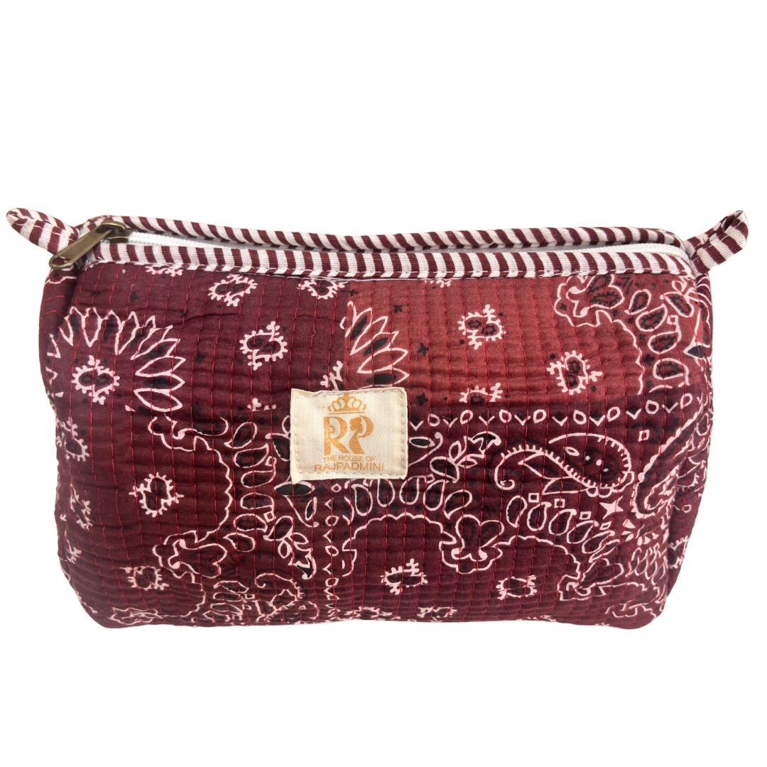Quilted Cotton Travel Pouch Set of 3 – Waterproof Toiletry Organizer | Handcrafted in India