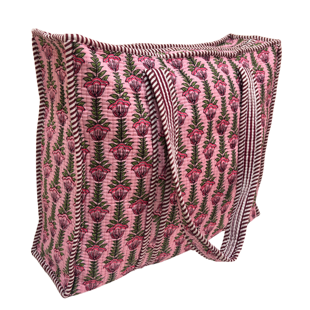 Quilted Cotton Shopping Tote Bag – Block Print, Handcrafted | The House of RajPadmini