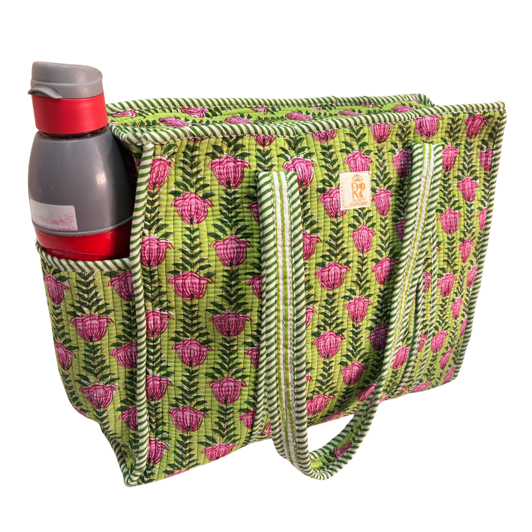 Artisan Quilted Bloom Quilted Cotton Tote - Handcrafted Shopping Companion
