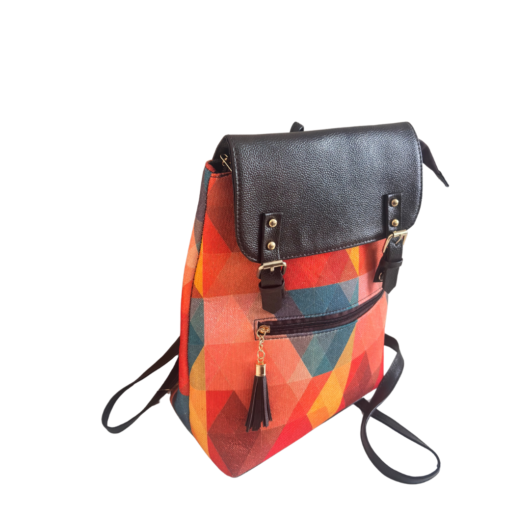 Geometric Sunset Heritage Backpack - Desert Kaleidoscope Collection | Hand-Woven Tribal Pattern