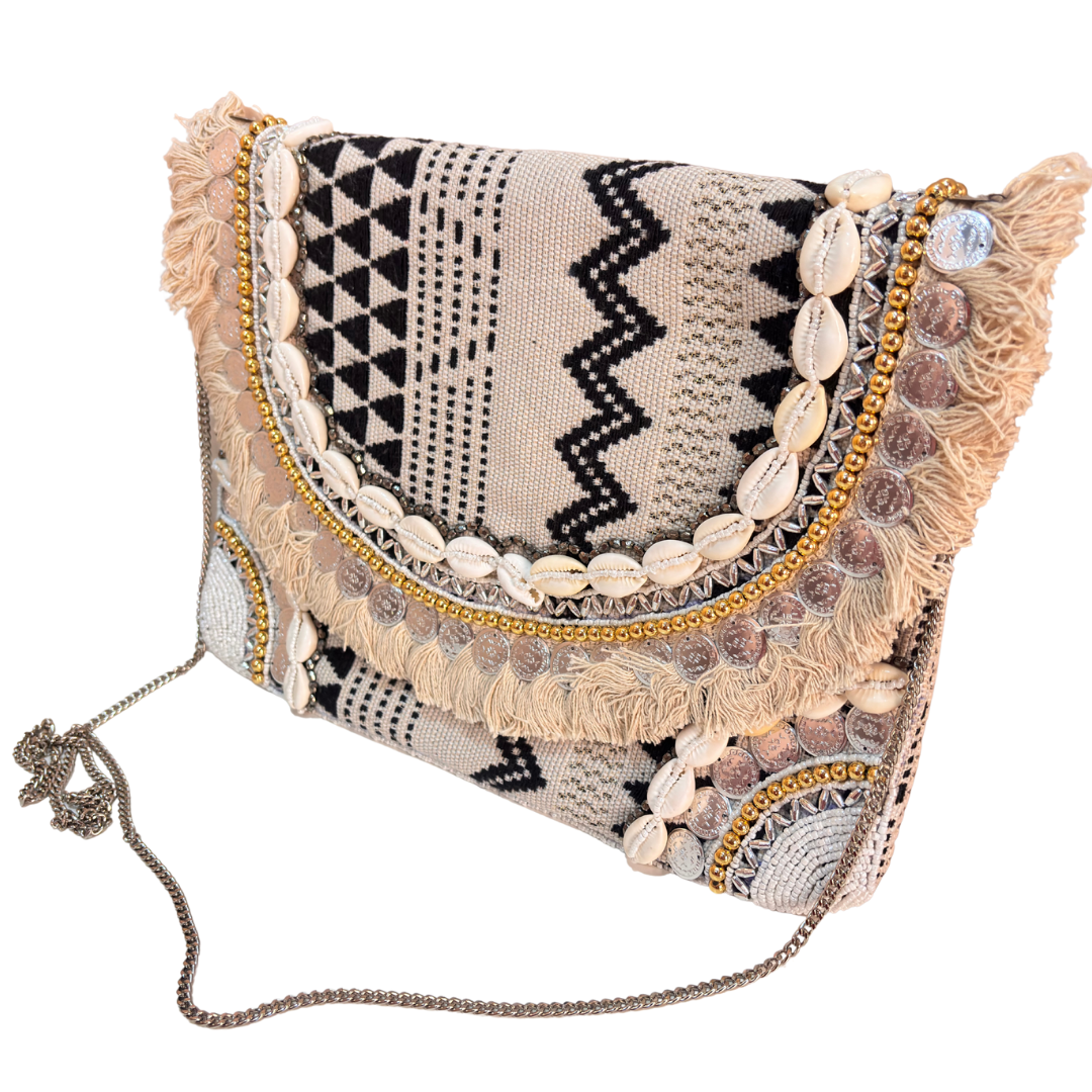 Boho Chic Cotton Crossbody Clutch and Convertible Sling