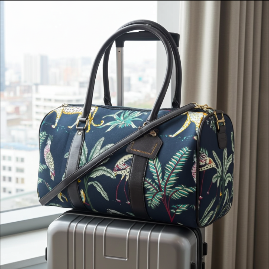 Animal Print Cotton Duffle Bag (Black variant) by The House of RajPadmini — handcrafted in Jaipur