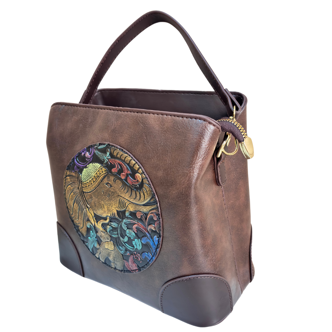 Handcrafted Elephant Design Handbag Convertible Crossbody Bag