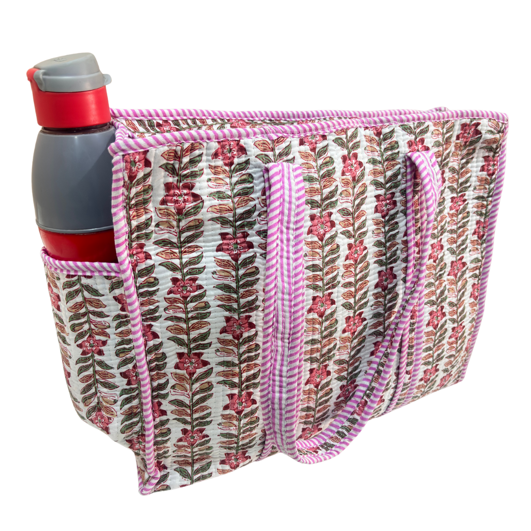 RajPadmini 4-in-1 Festive Gifting COMBO : Premium Quilted Tote Bag + 3 Waterproof Pouches = Your Complete Organization Solution!