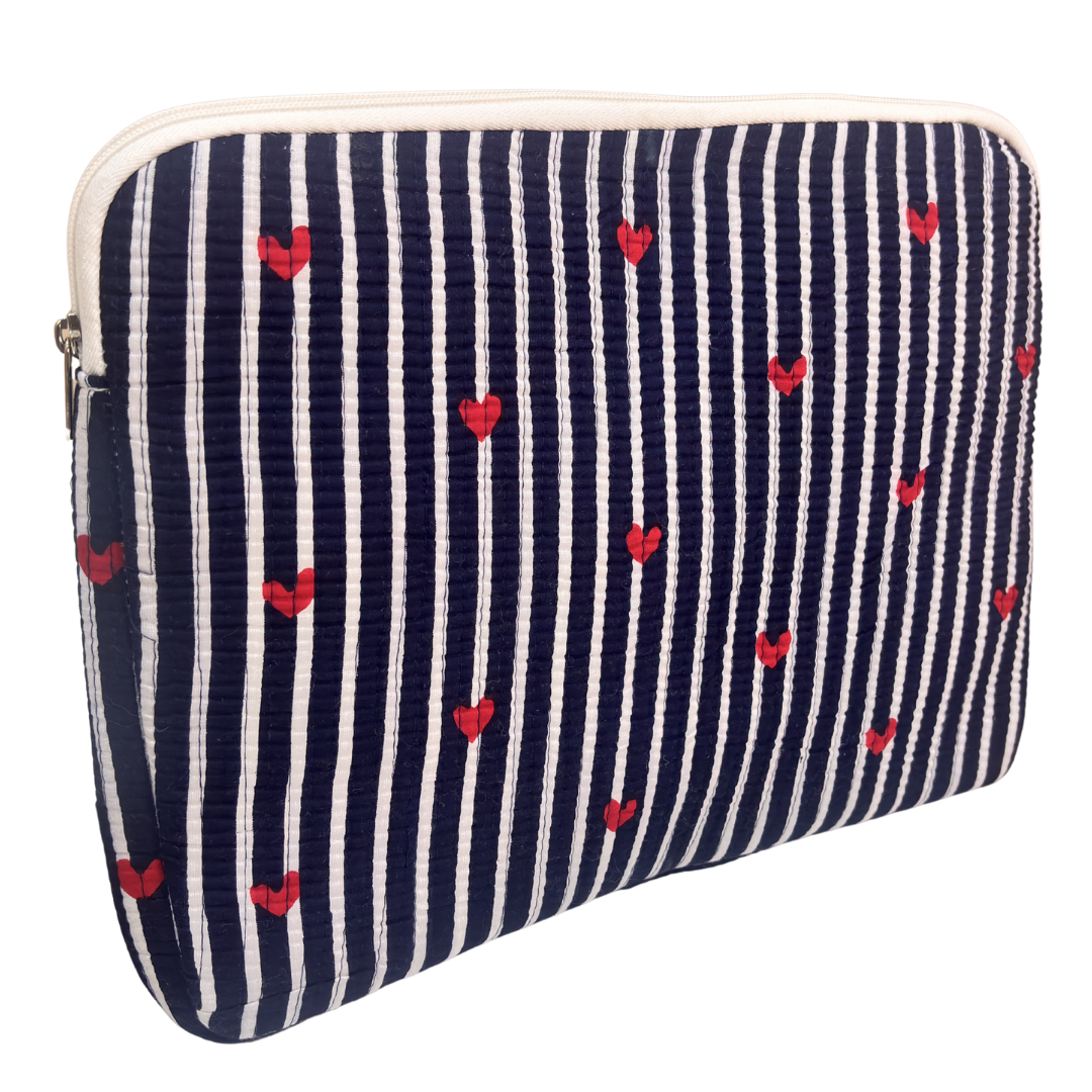 Quilted Cotton Laptop Sleeve with External Pocket — Handcrafted 14-inch Sleeve | The House of RajPadmini