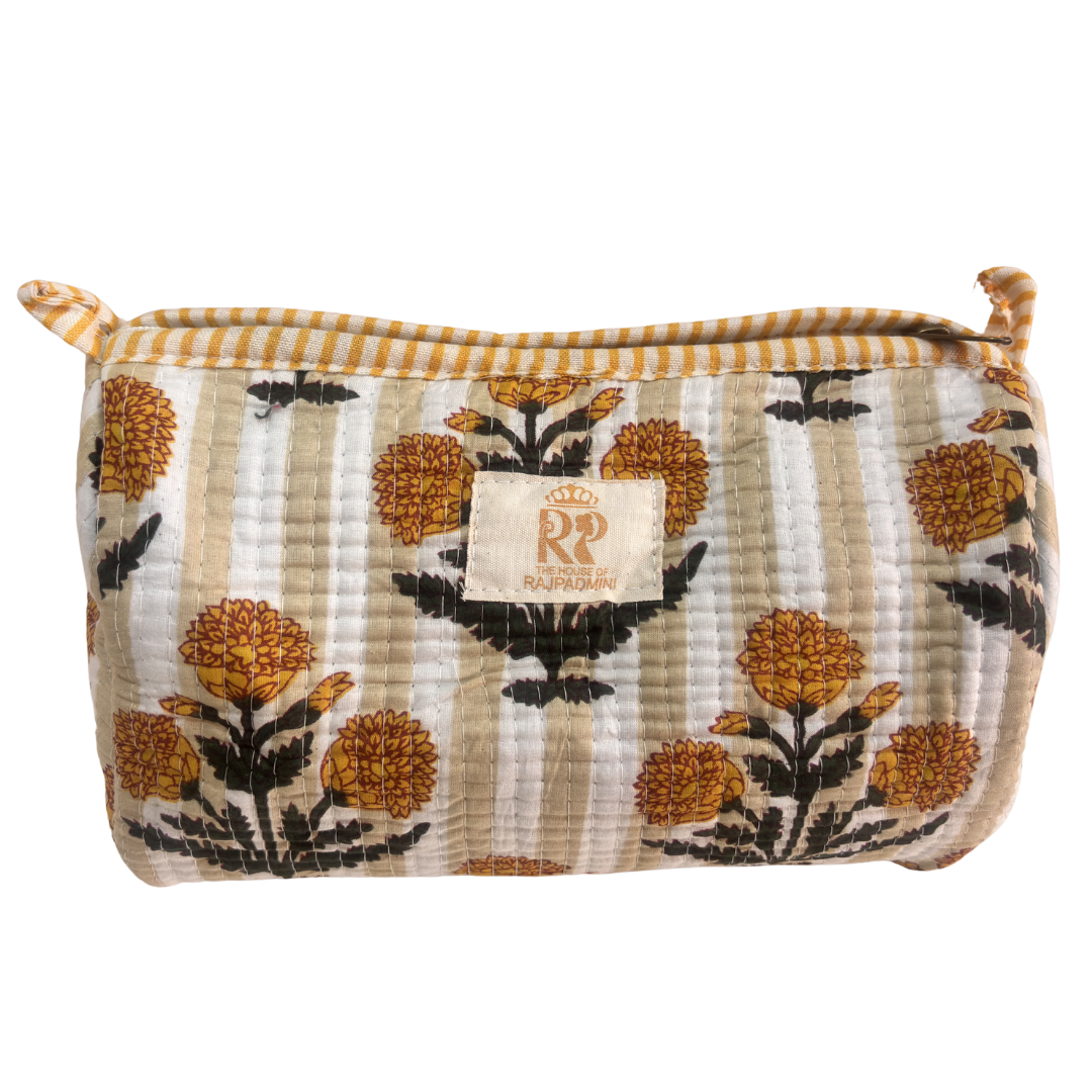 Quilted Cotton Travel Pouch Set of 3 – Waterproof Toiletry Organizer | Handcrafted in India