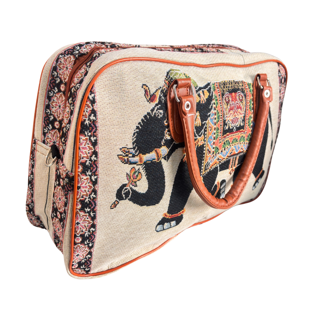 Creamy Beige Elephant Print Washable Duffle Bag