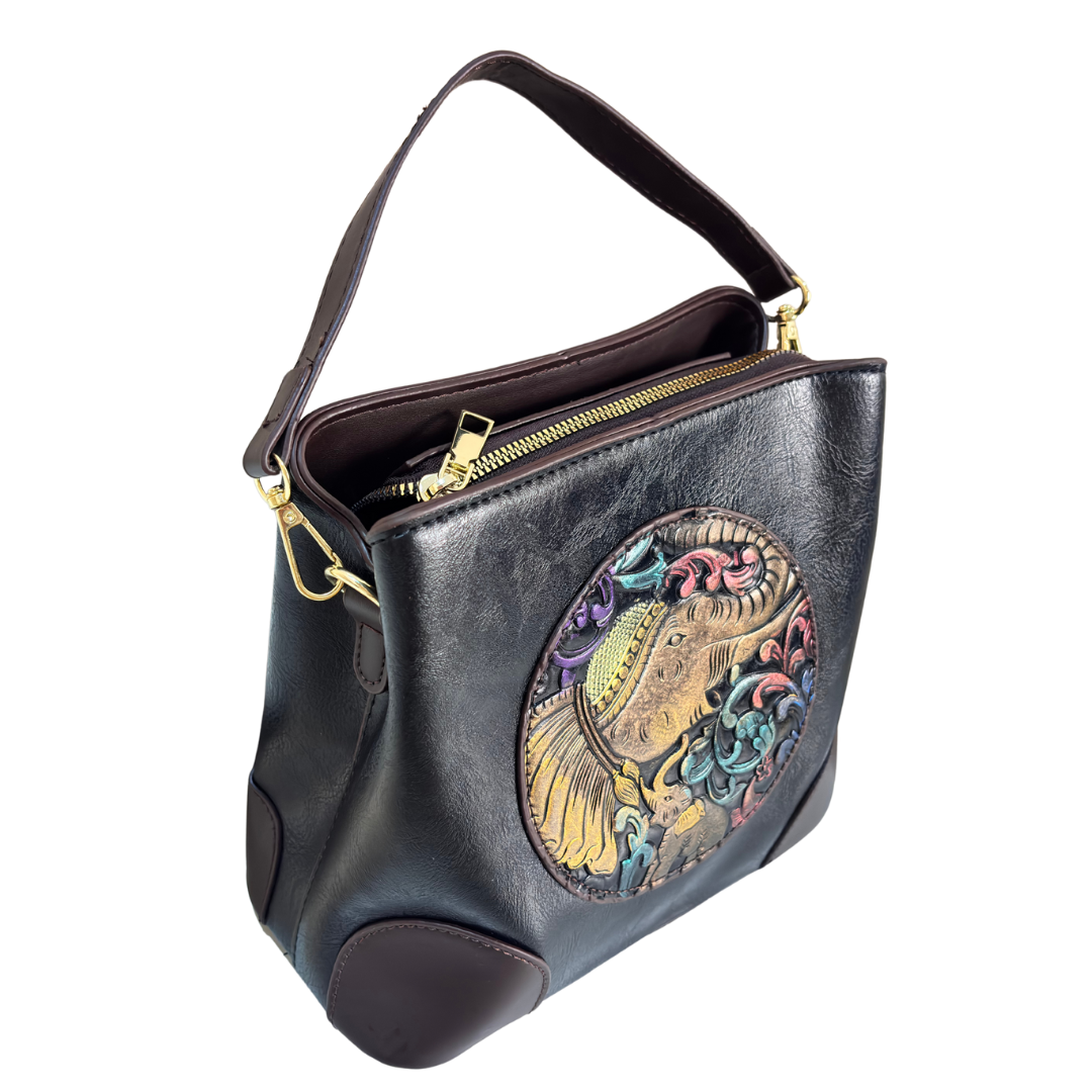 Handcrafted Elephant Design Handbag Convertible Crossbody Bag