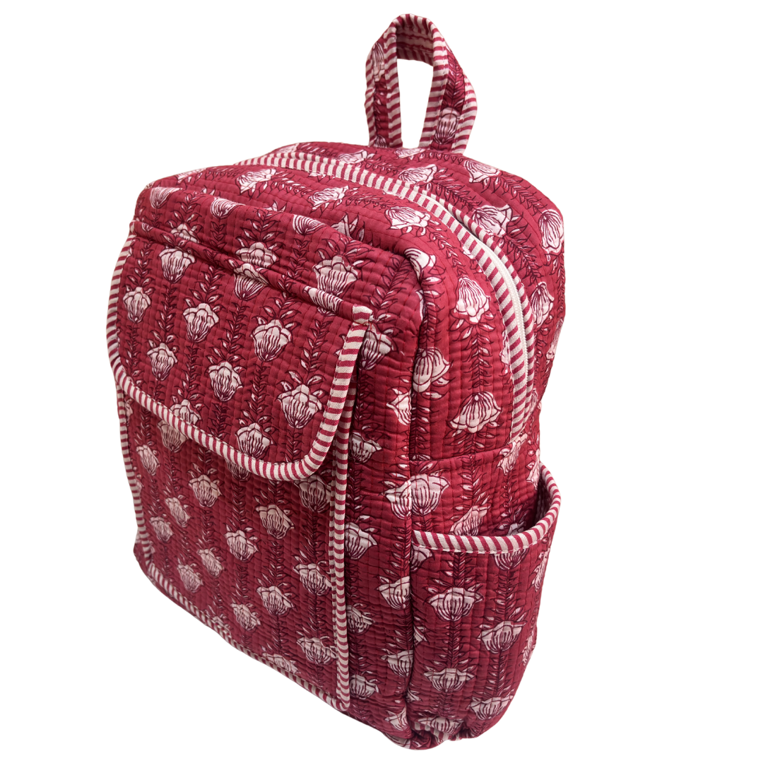 Pink quilted backpack padded straps — comfortable for school and college