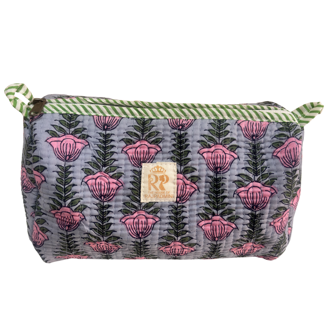 Quilted Cotton Travel Pouch Set of 3 – Waterproof Toiletry Organizer | Handcrafted in India