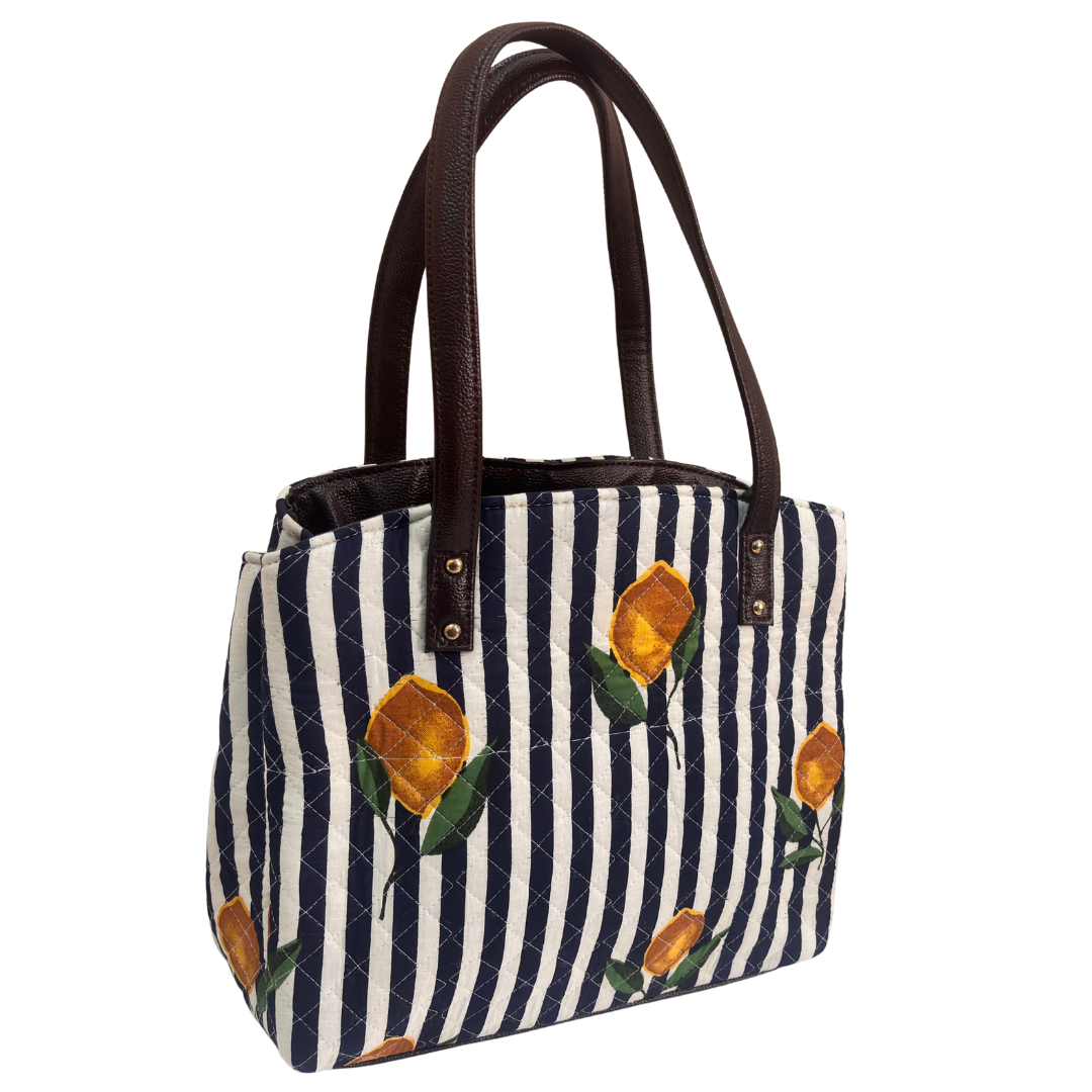 The House of RajPadmini Cross Quilted Cotton Tote Bag with Matching Pouch