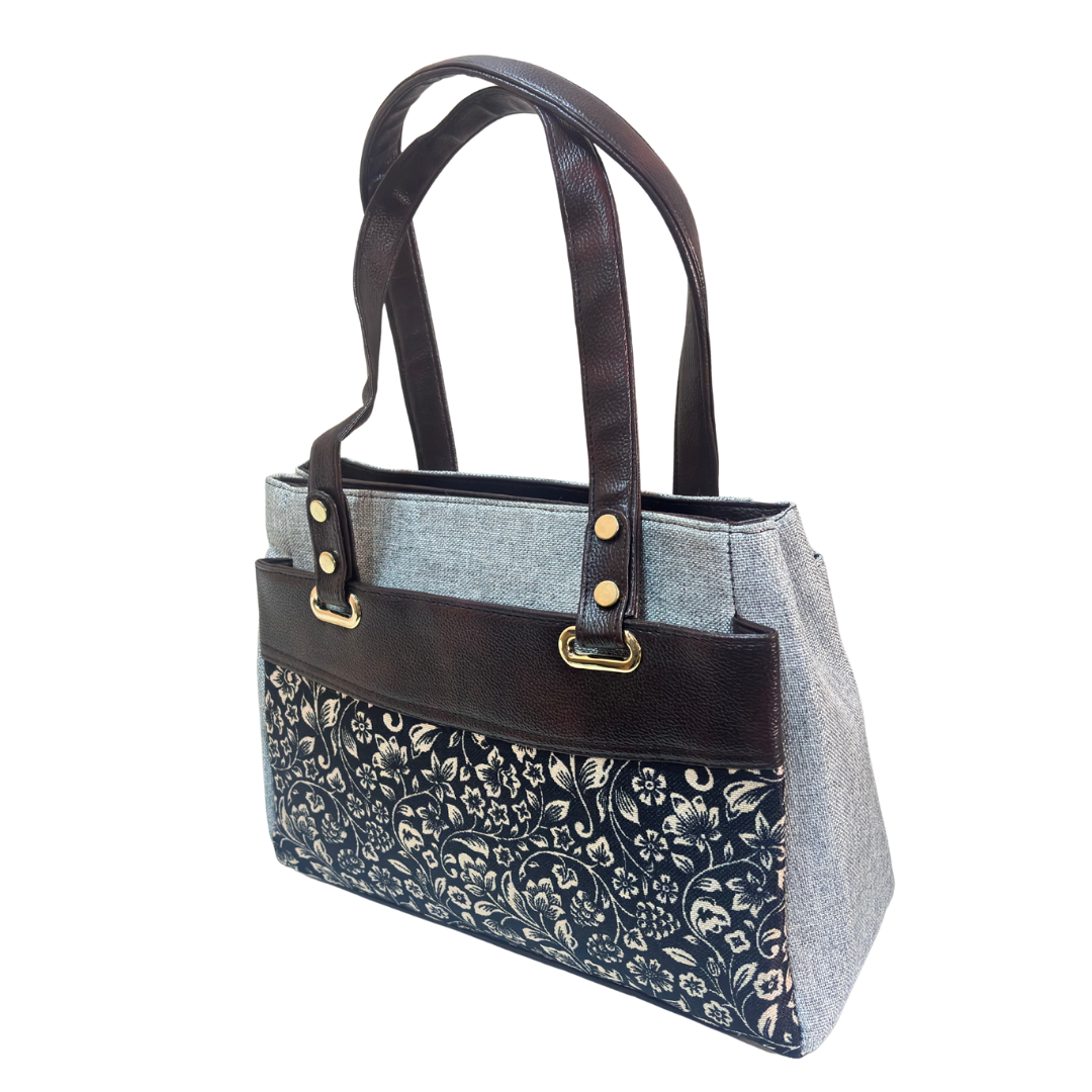 The House of RajPadmini Floral Print Tote Bag with Multiple Compartments