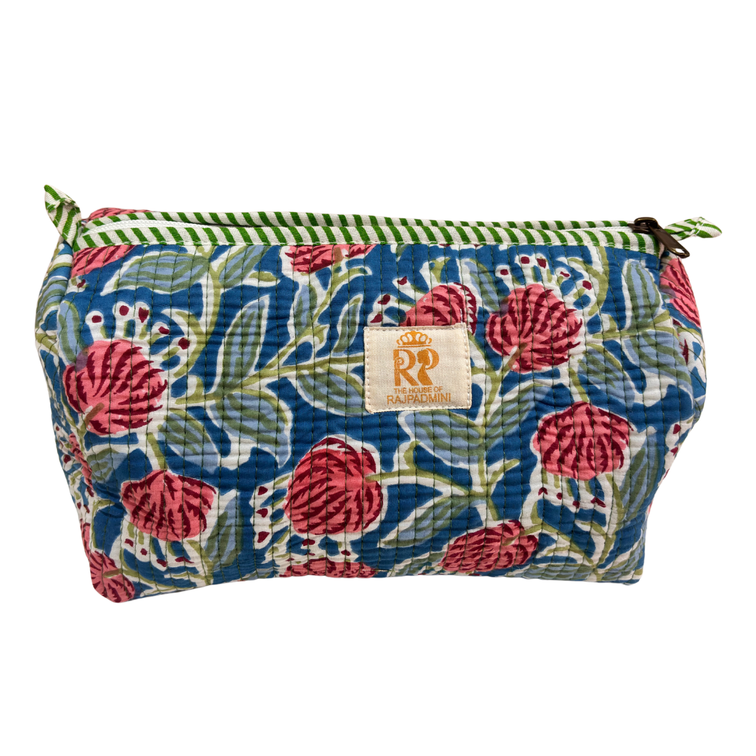 Quilted Cotton Travel Pouch Set of 3 – Waterproof Toiletry Organizer | Handcrafted in India