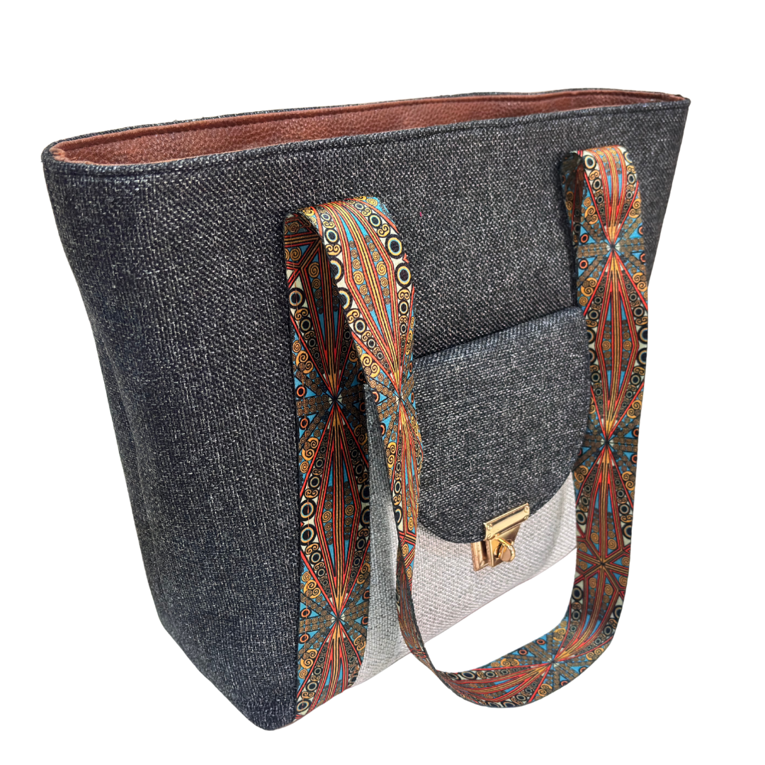 Boardroom Jute Tote Bag for Women | Office Laptop Tote with Faux Leather Trim | Heritage Craft