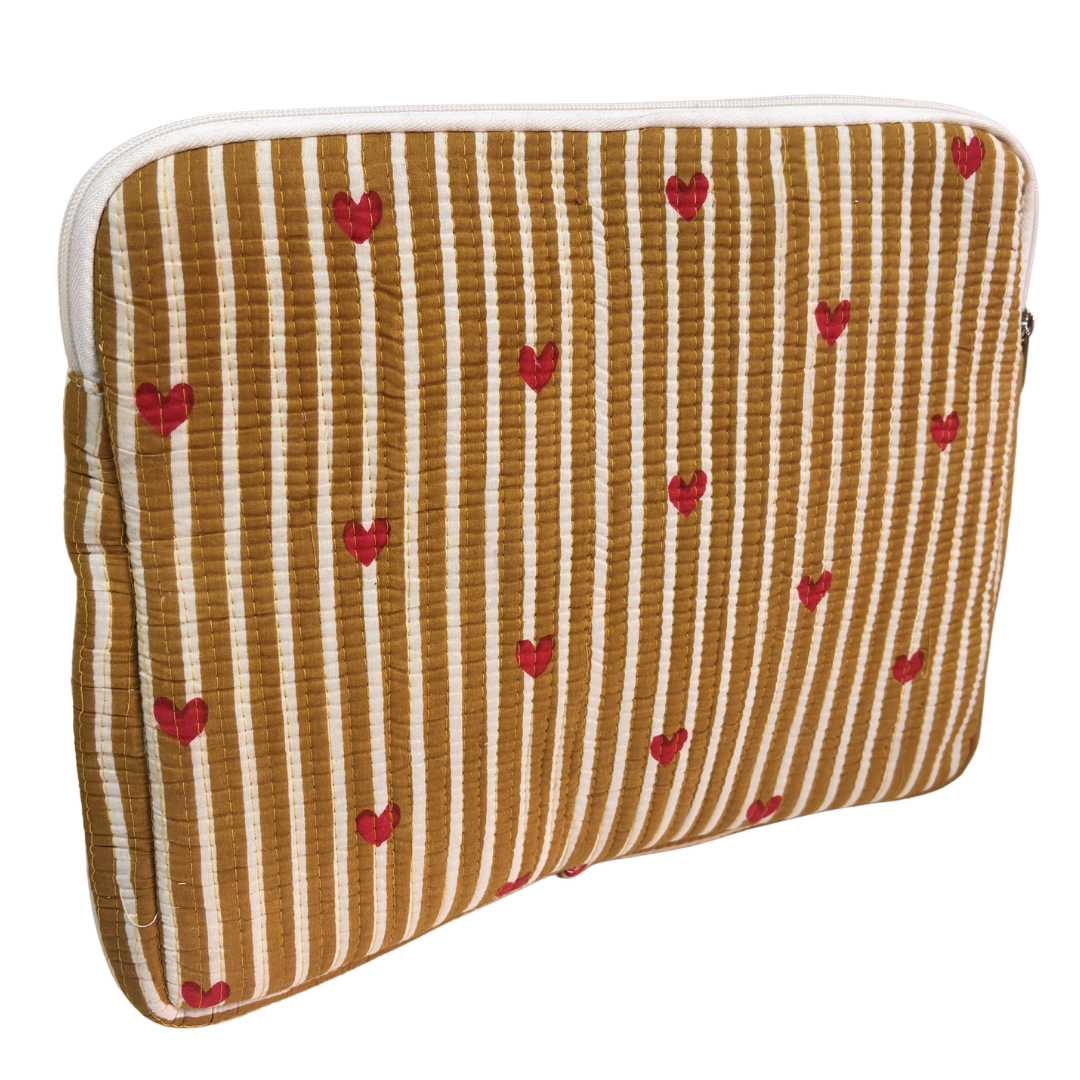 Quilted Cotton Laptop Sleeve with External Pocket — Handcrafted 14-inch Sleeve | The House of RajPadmini