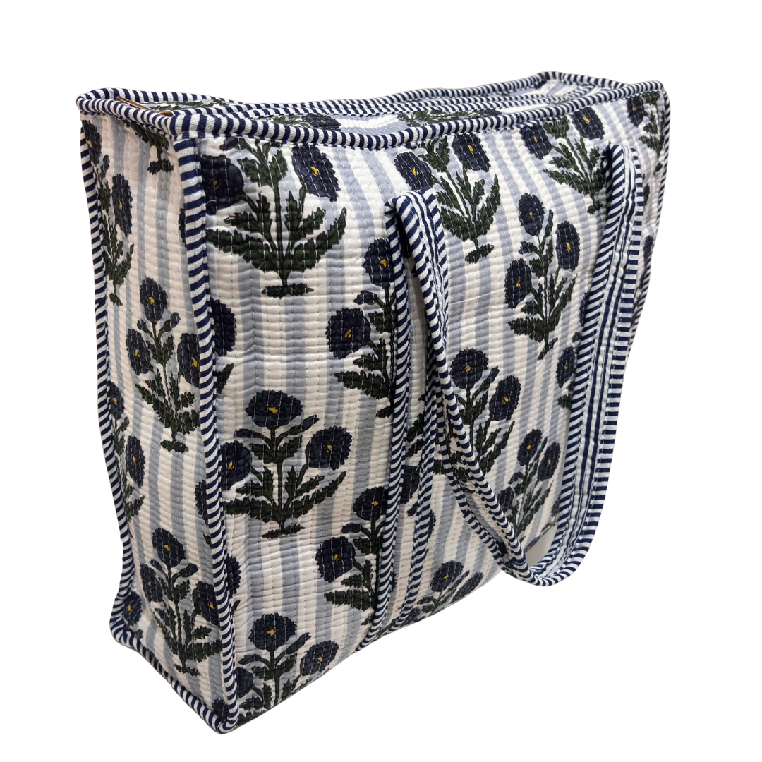 Quilted Cotton Shopping Tote Bag – Block Print, Handcrafted | The House of RajPadmini