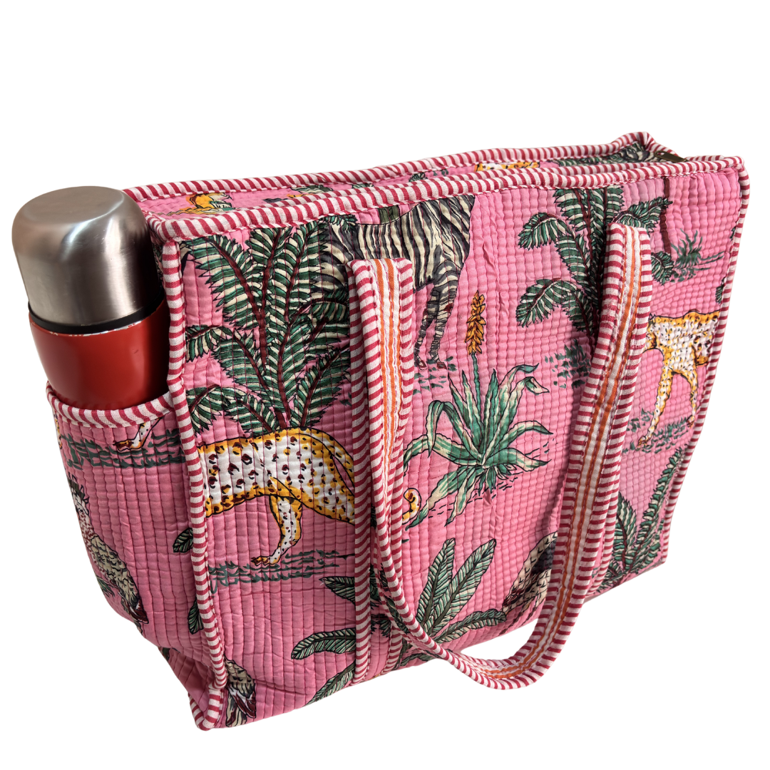 Artisan Quilted Bloom Quilted Cotton Tote - Handcrafted Shopping Companion