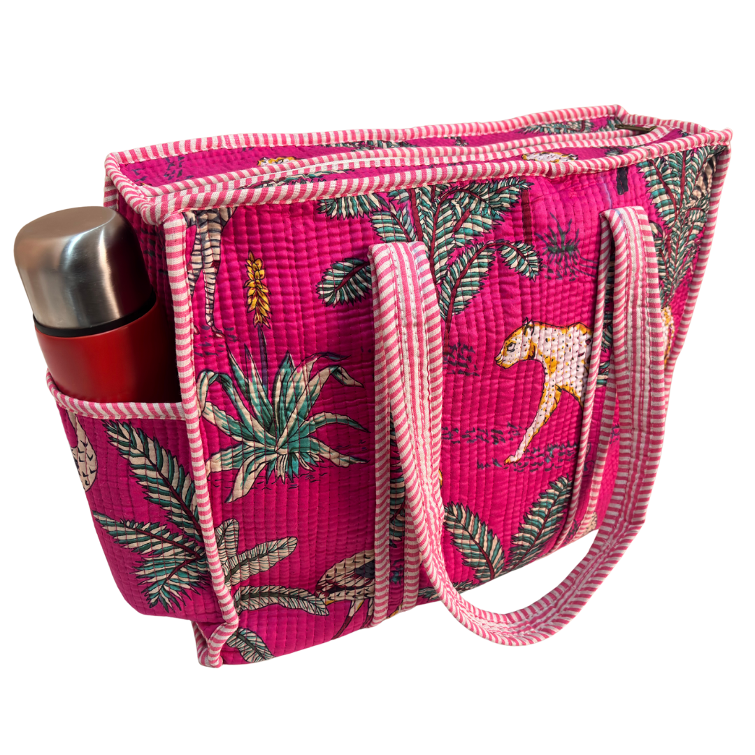 Artisan Quilted Bloom Quilted Cotton Tote - Handcrafted Shopping Companion