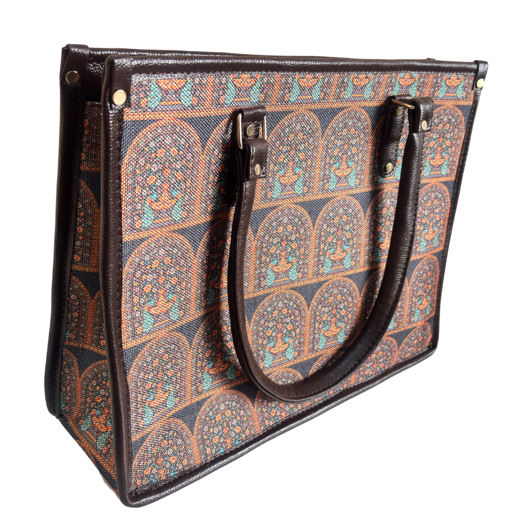 Office Tote Bag for Women | Block Print Rajasthani Tote with Laptop Space & Matching Pouch