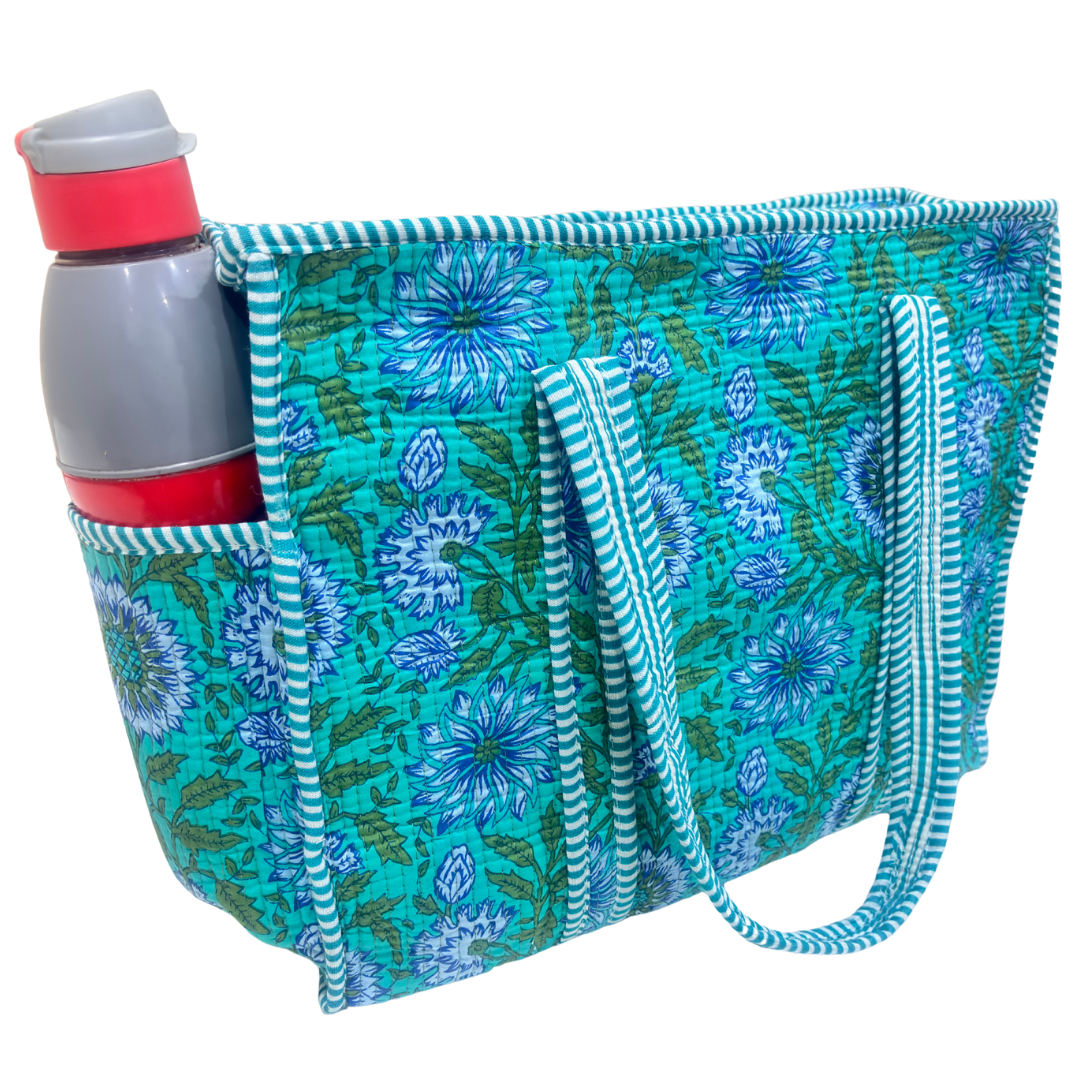 Artisan Quilted Bloom Cotton Tote - Handcrafted Shopping Companion