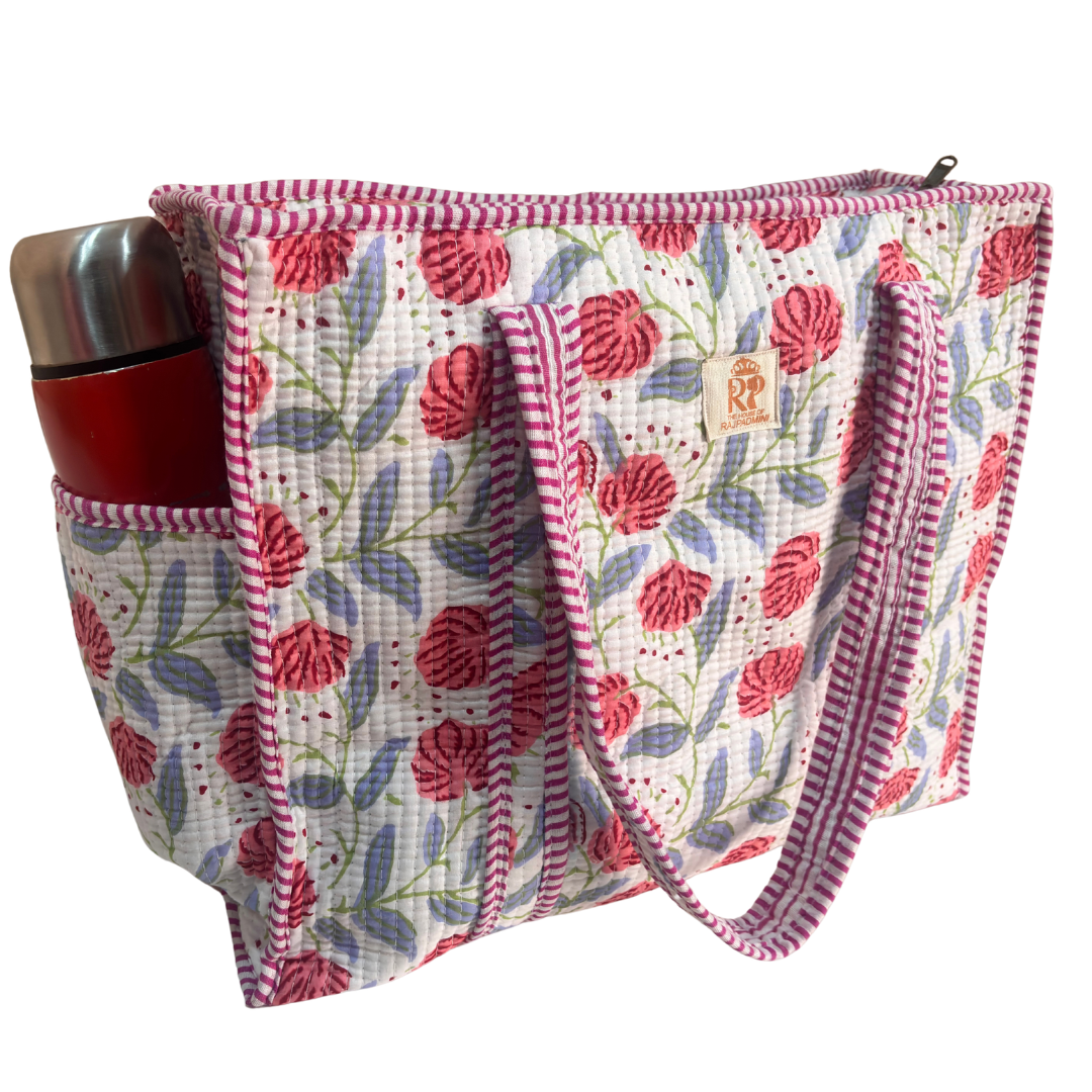 Artisan Quilted Bloom Quilted Cotton Tote - Handcrafted Shopping Companion