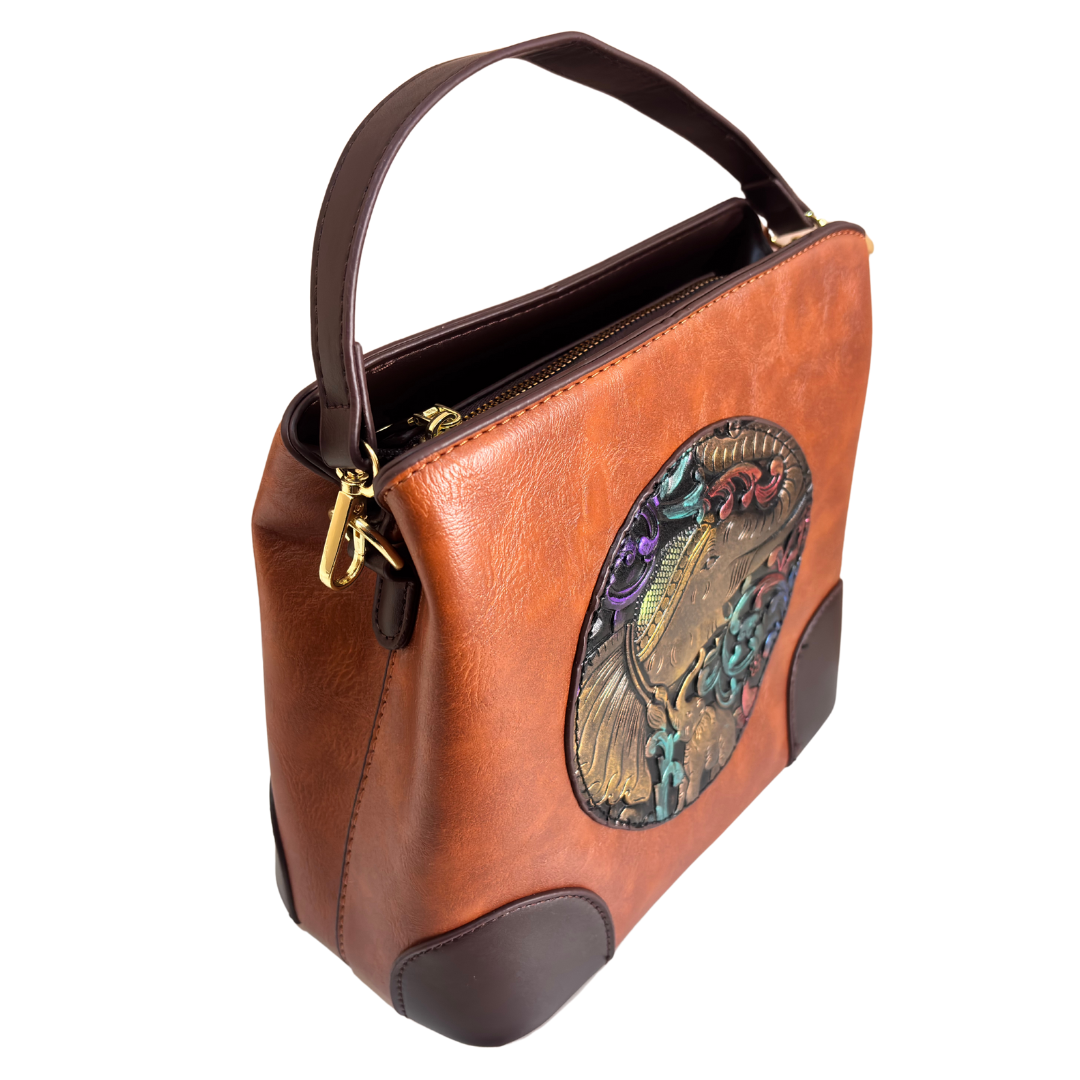 The House of RajPadmini Amber Fort Gajraj Edition | Embossed Elephant Medallion Handbag with Convertible Strap