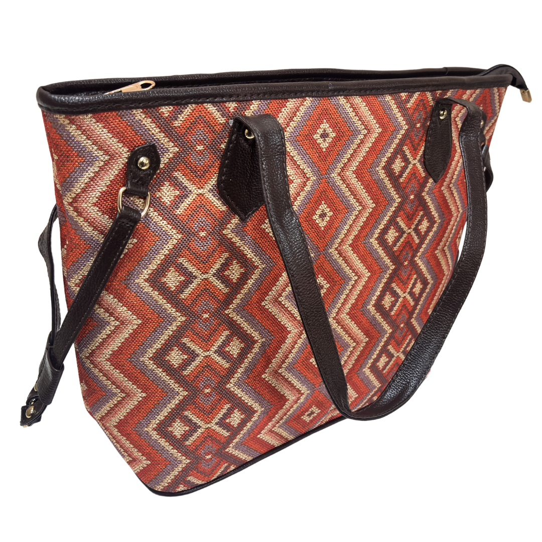 The House of RajPadmini Printed Tote Bag with Complimentary Pouch | Boho Geometric Print