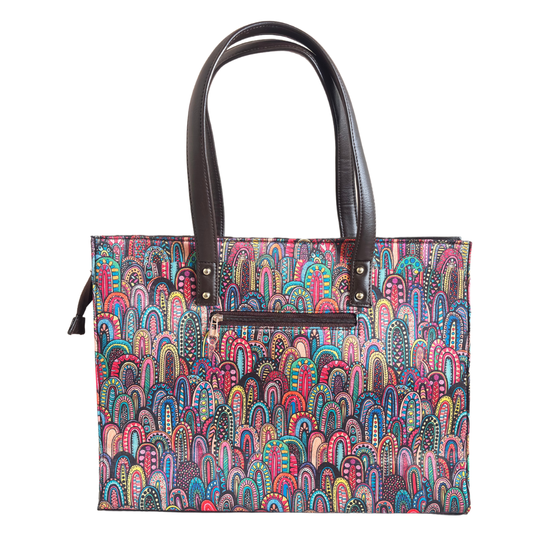 The Executive Rajasthani Print Laptop Tote Bag with Complimentary Pouch - The House of RajPadmini