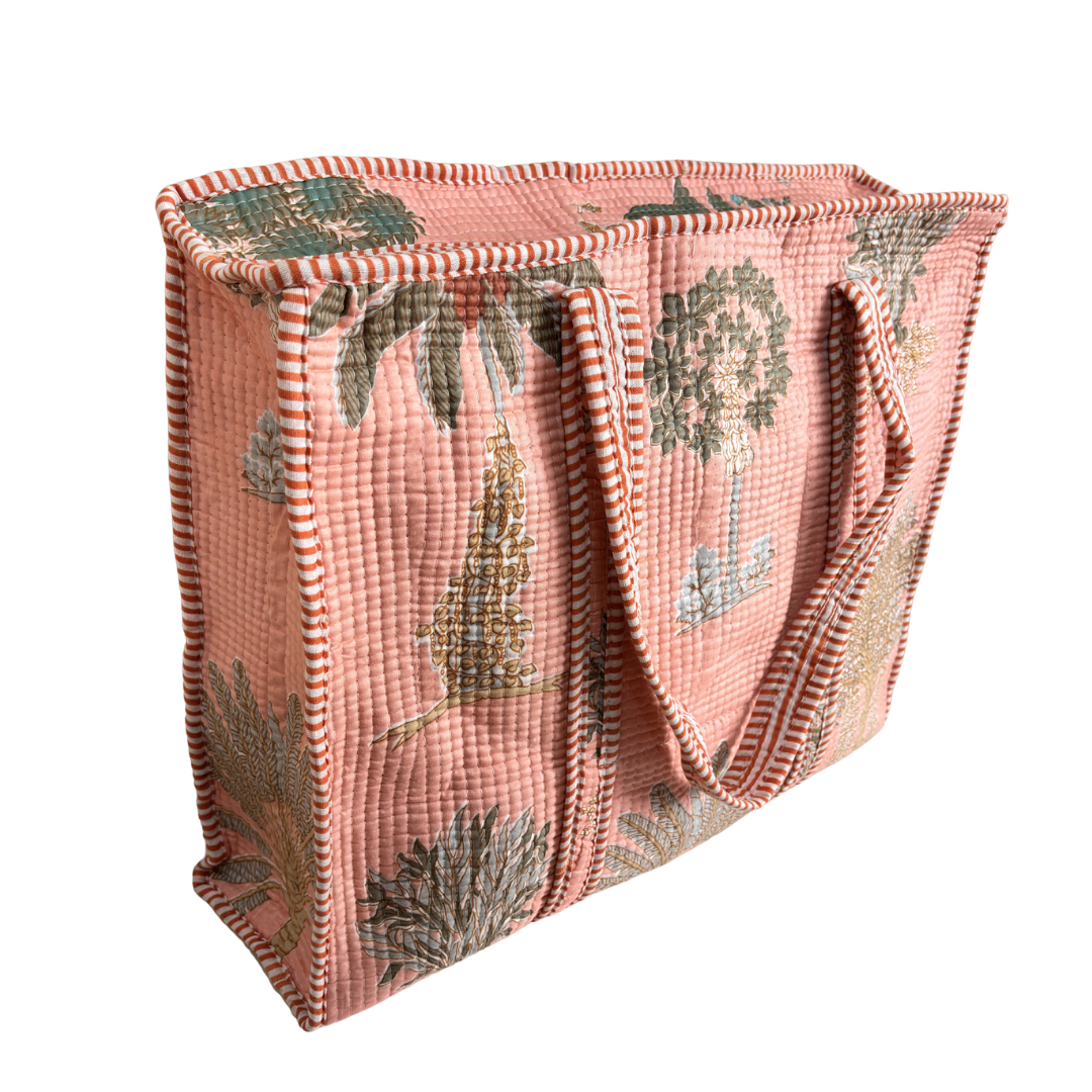 Quilted Cotton Shopping Tote Bag – Block Print, Handcrafted | The House of RajPadmini