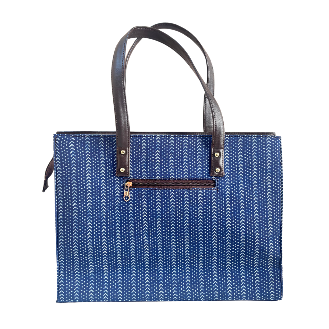 The Executive Blue Laptop Tote Bag with Complimentary Pouch - The House of RajPadmini