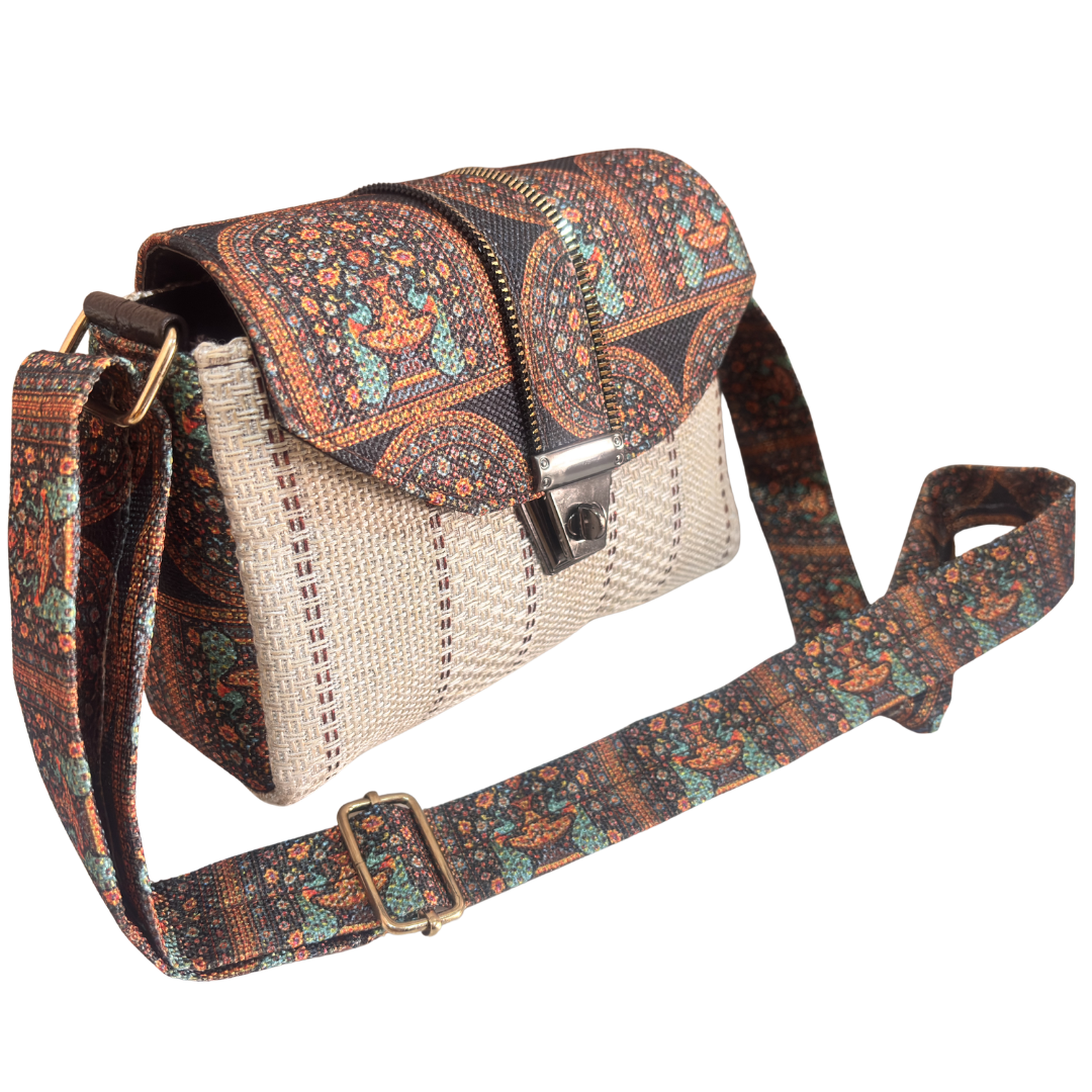 Handcrafted Jute Crossbody Sling Bag for Women — Double Partition Daily Sling with Cotton Lining | The House of RajPadmini